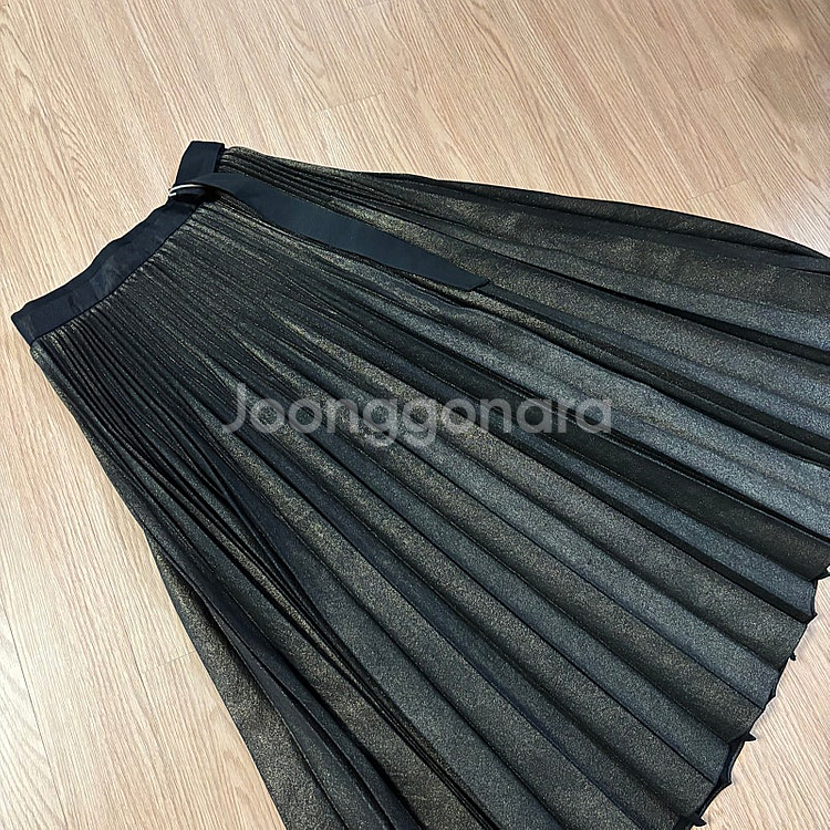 시스템 한섬 메탈 글리터 플리츠 주름 치마 롱 스커트 ...--1