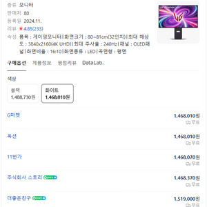 LG울트라기어 32GS95UV W(화이트) 팝니다