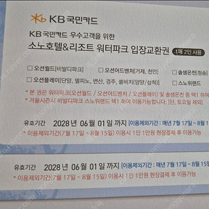 로블카드 소노호텔앤리조트 워터파크 입장권 (2인* 2장)