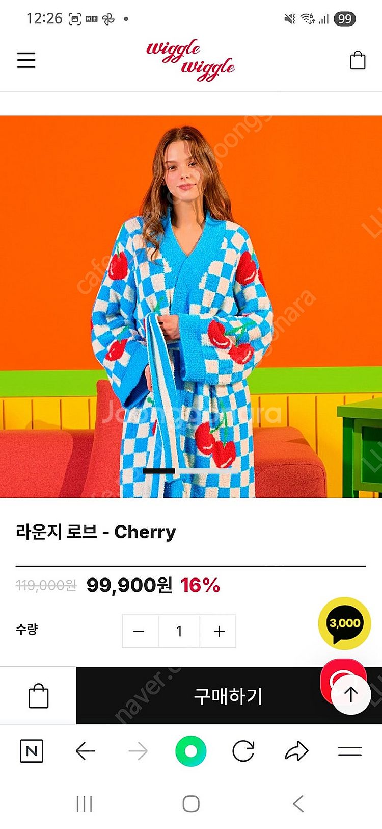 위글위글 체리 라운지 로브 새상품--3