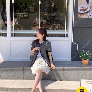 바이씨니 브린트위드자켓 반팔 프리사이즈 그레이 (택포)