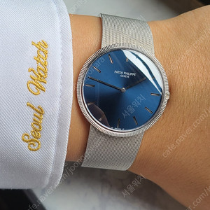 [정품] 파텍필립 칼라트라바 점보사이즈 청판 18K 화이트골드 금통 자동 남성용 (Patek Philippe Calatrava Jumbo 18K WG)