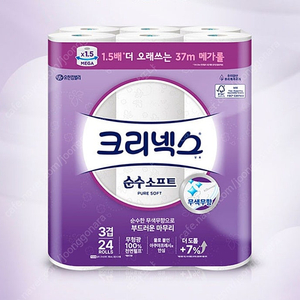 크리넥스 무향 순수 소프트 3겹 화장지 메가롤 37m 24롤 2팩