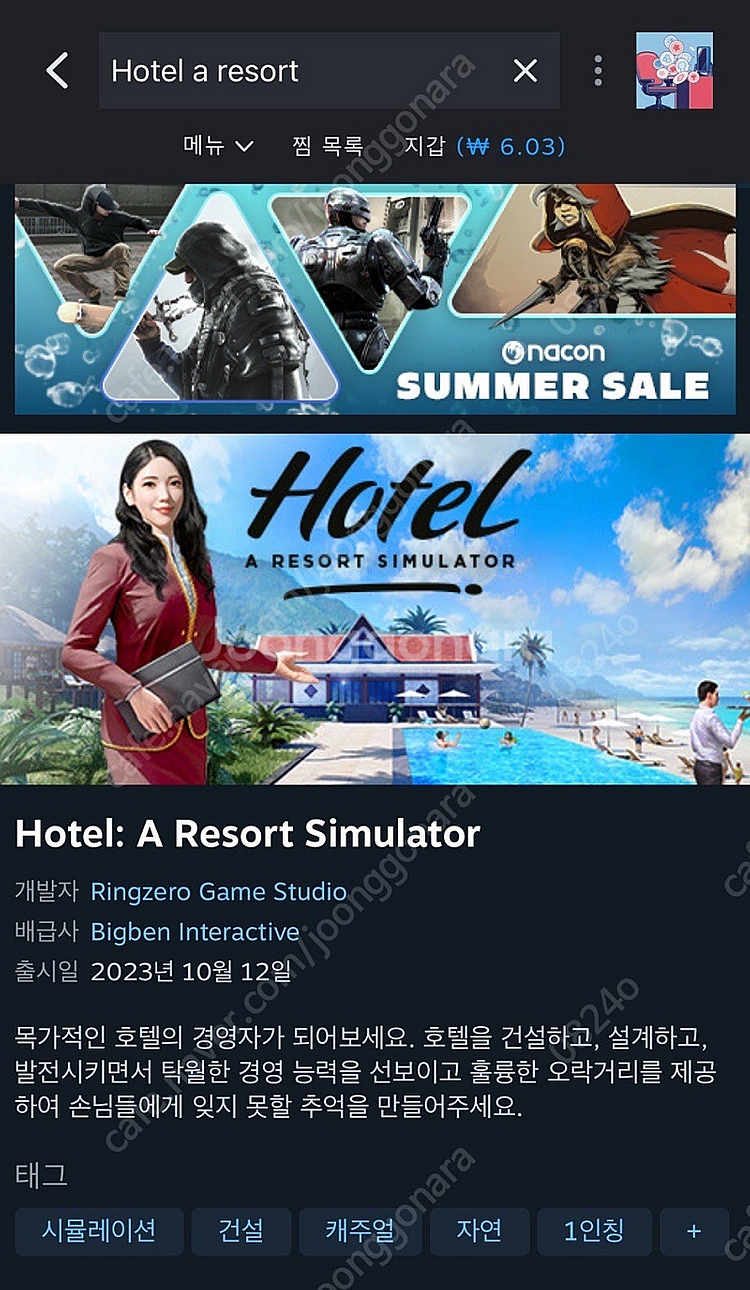 호텔 리조트 시뮬레이터 게임 스팀키 스팀코드 1500원--0