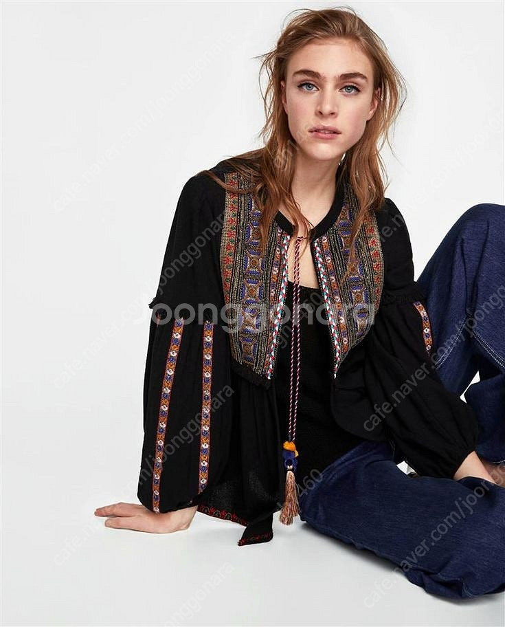 새상품 zara 자라 자수 태슬 블랙 자켓 L 라지--4