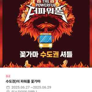 *초특급할인 최저가* 더파워풀 인천 콘서트 6월 27일 수도권 귀가행 꽃가마 2인 양도합니다