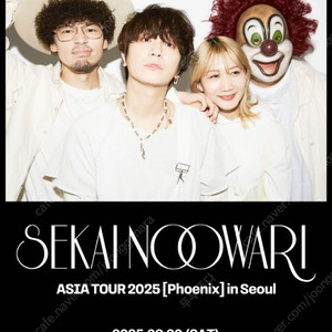 세카이노 오와리 SEKAI NO OWARI 콘서트1구역 입장번호 180번대 3연석 티켓양도