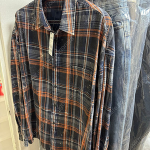 준지 25FW 아일랜드 워싱 오렌지 체크 루즈핏 셔츠 48
