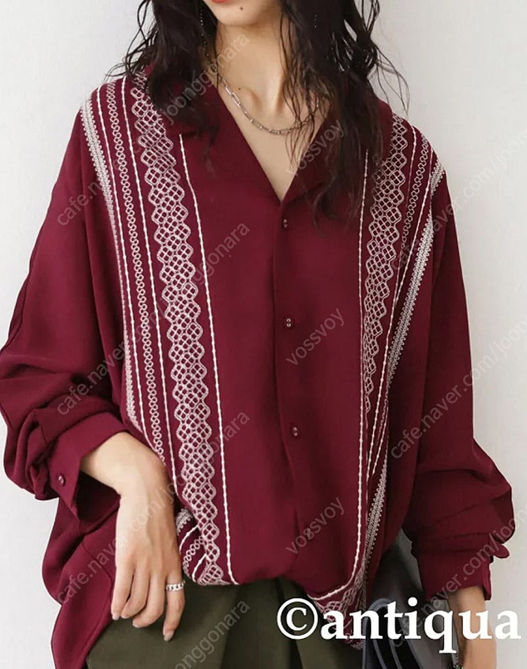 Antiqua JPN 앤티콰 Artichoke BES 자수 셔츠F~105 아티초크 어플리케 쿠바셔츠 구아야바레 과야... 이미지