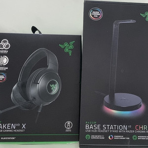 RAZER 레이저 게이밍헤드셋 크라켄 V3 X + 헤드셋스탠드 베이스스테이션V2 CHROMA 크로마
