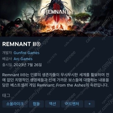 렘넌트2 스팀코드 판매합니다