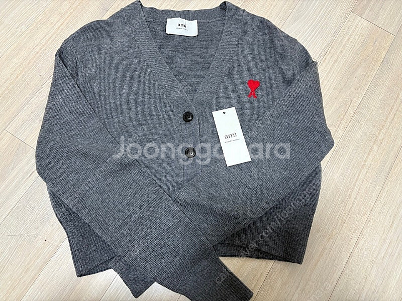 아미 AMI 여성 크롭 가디건 미디움 헤더 그레이 XS...--2