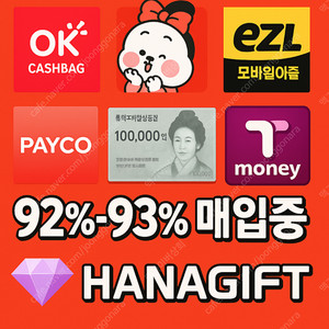 티머니(92%) / OK캐쉬백(92%) / 이즐(92%) / 페이코(92%) / 롯데모바일상품권 (93%)
