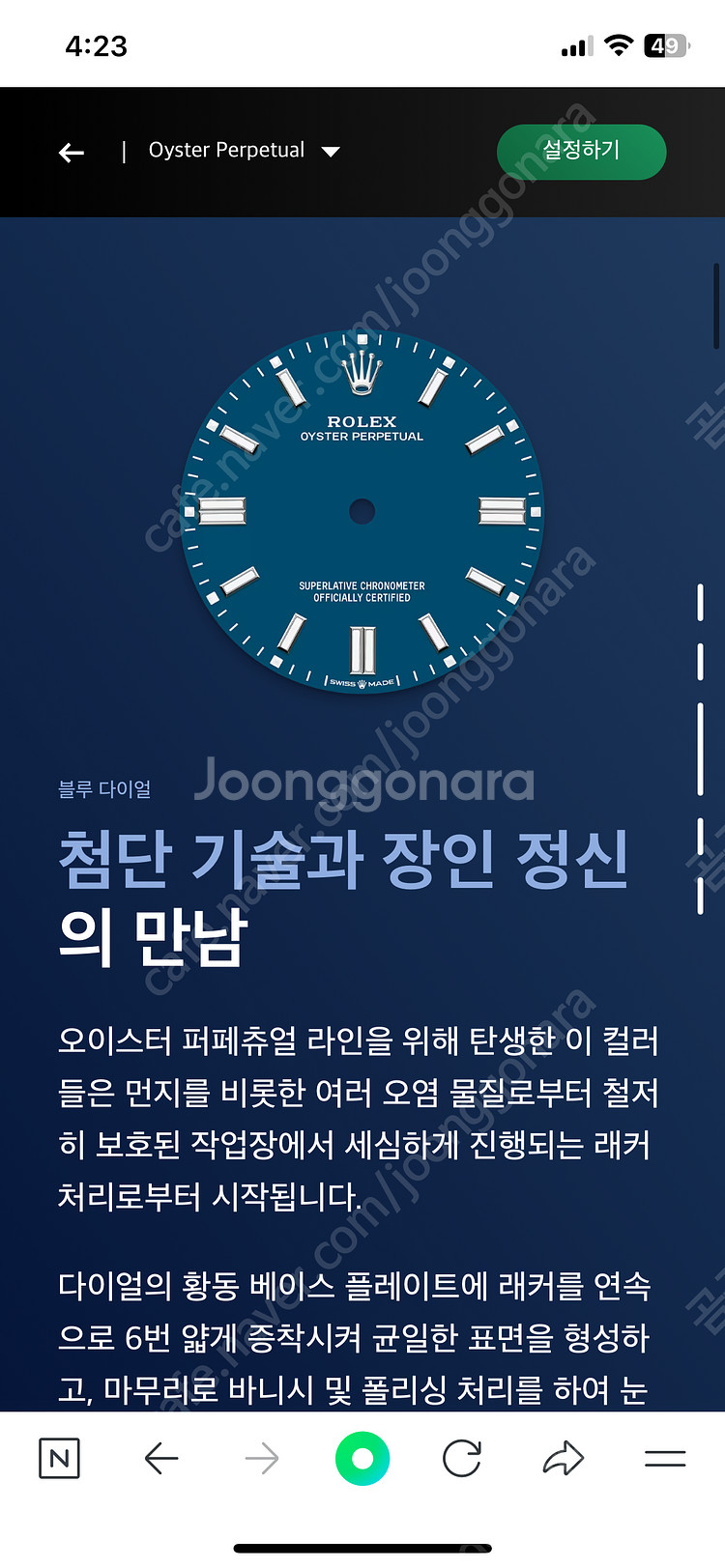 미사용 롤렉스 오이스터 퍼페츄얼 블루 실버 메탈 36m...--2