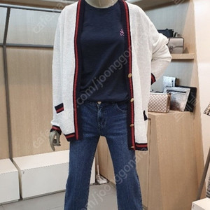 시슬리 SISLEY 금장 단추 배색라인 린넨 가디건 F