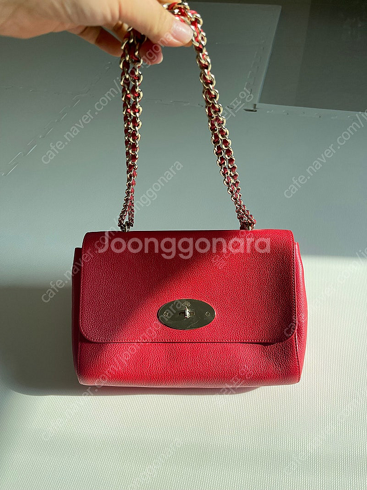 (정품) 멀버리 릴리백 체인백 미디움 레드 보증서 있음--0