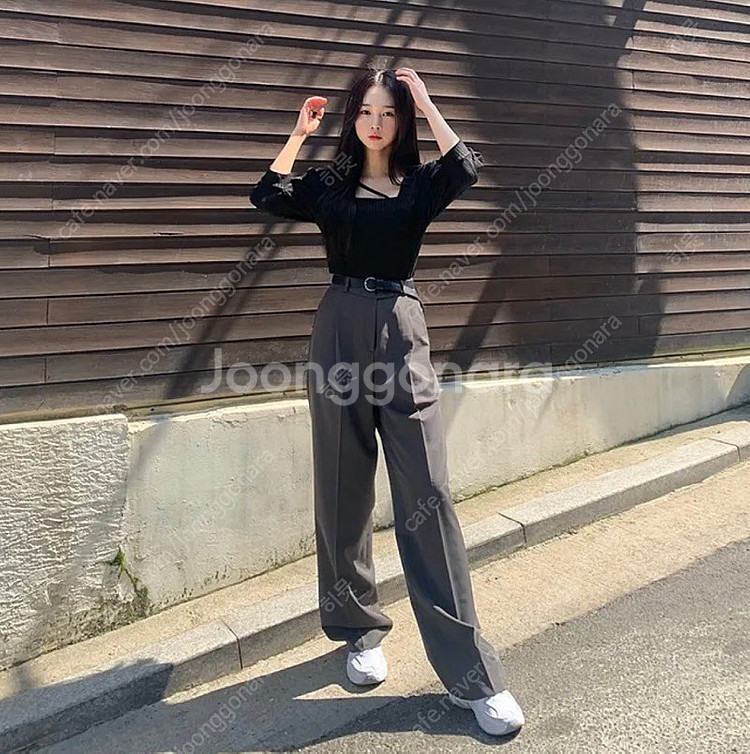 [S] 하이웨스트 차콜모카 슬랙스 팬츠--2