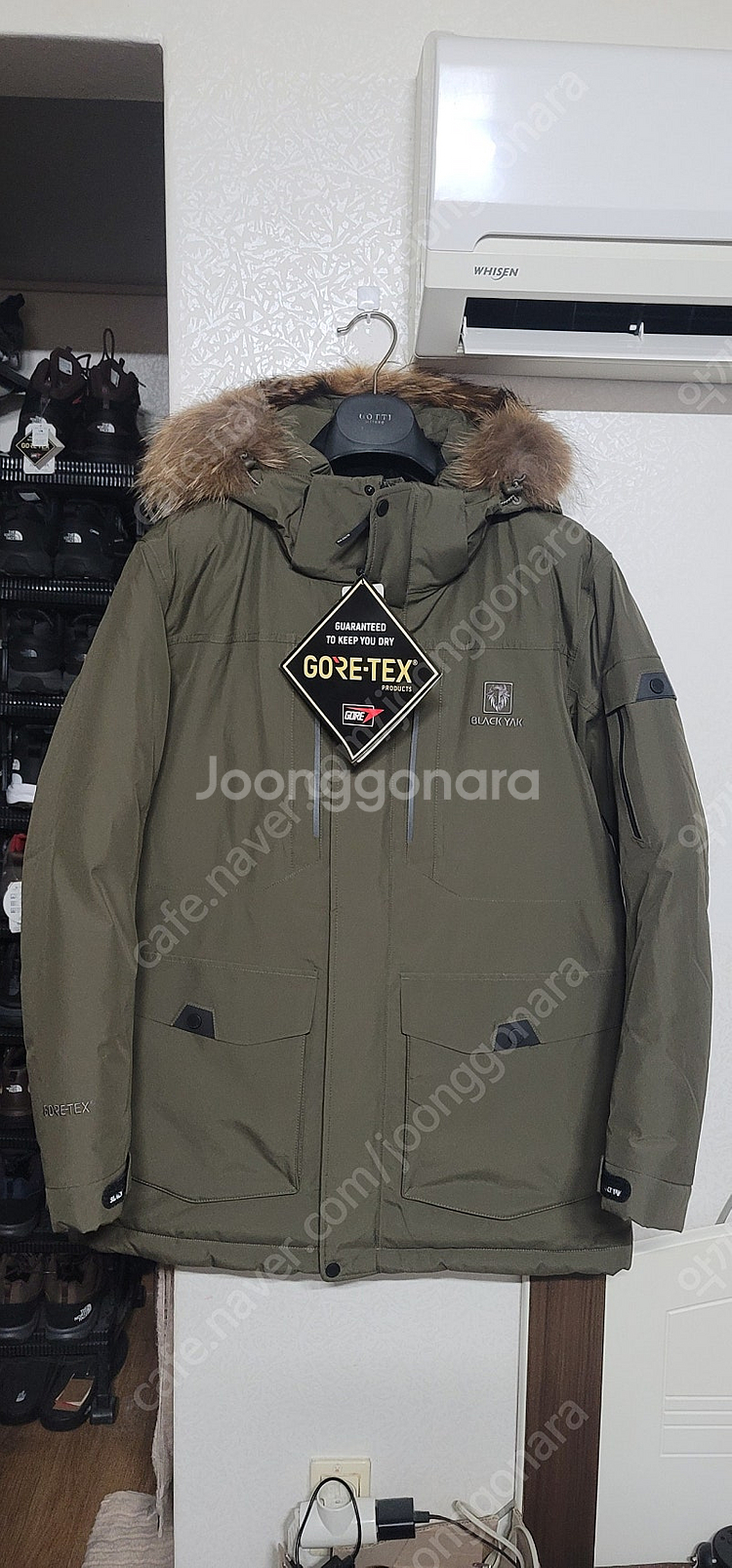 (새상품) 블랙야크 멋진 고어텍스 구스다운 패딩 카키색...--0