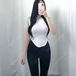 새상품 연두 그린 나그랑 굴림 슬림 크롭 티셔츠