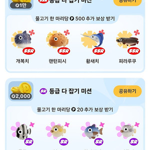 틱톡 낚시 SSR(개복치/랜턴피시/ 황새치/피라루쿠) / SR(돌돔 /복어 / 참다랑어 / 판골린) 팝니다