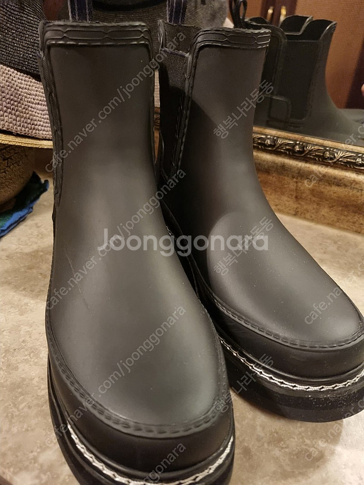 헌터 레인부츠 스티치 첼시부츠 블랙--1