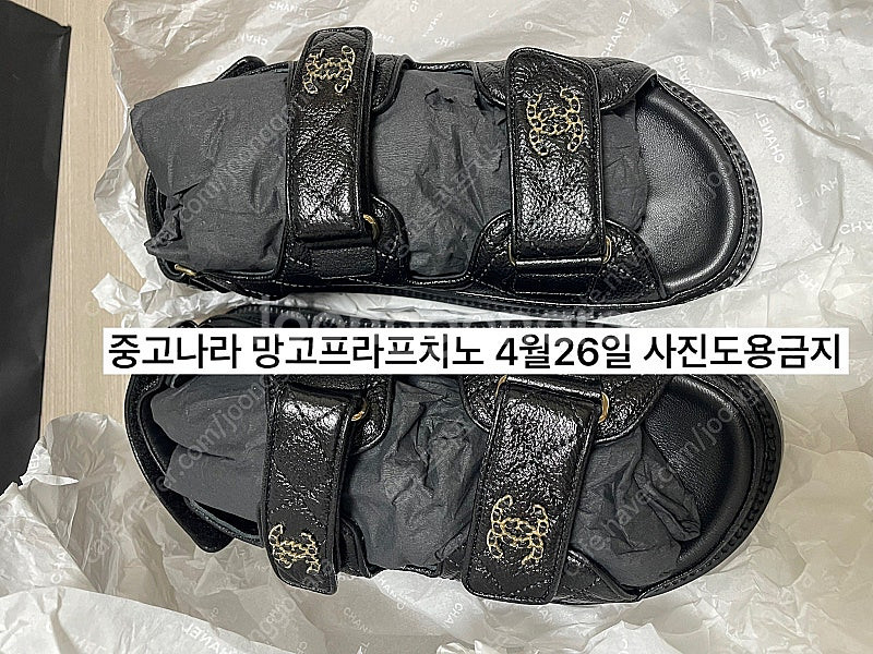 (38,250)샤넬 밸크로 벨크로 샌들 캐비어 블랙 g...--1
