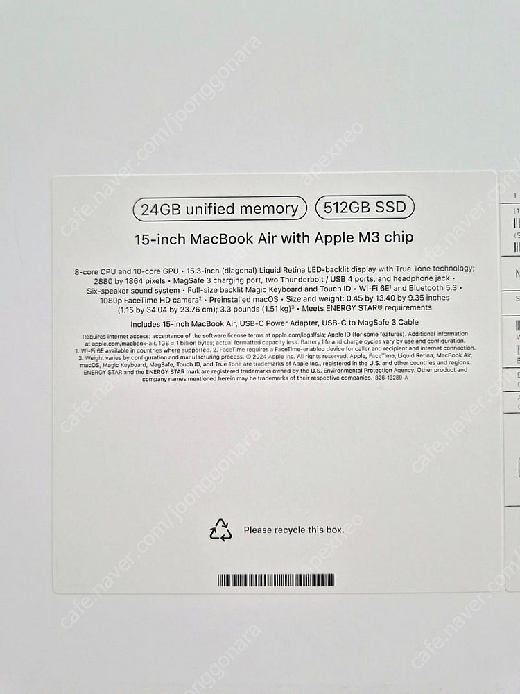 맥북에어 15인치 M3 24gb 512gb--2