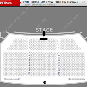 뮤지컬 〈위키드〉 첫콘 VIP석 1층 중앙블럭 1열 (2연석) 정중앙 최고 명당석 양도 (7/12,토 저녁)