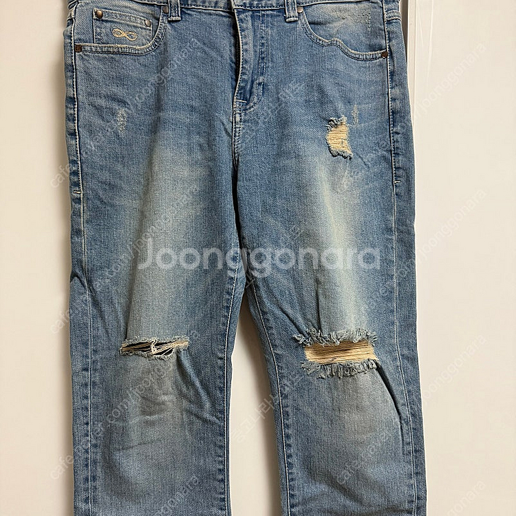 플랙(PLAC)남성 찢어진 청바지 슬림 크롭 데님팬츠 (M33)--4