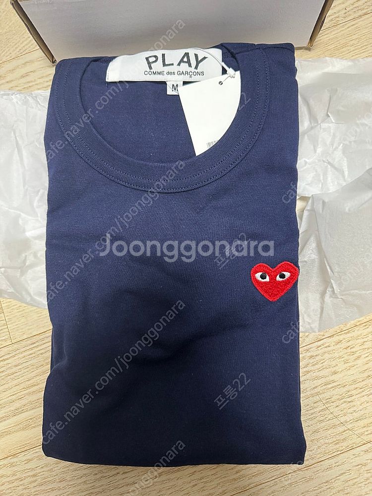 꼼데가르송 더블하트 반팔 네이비M--0