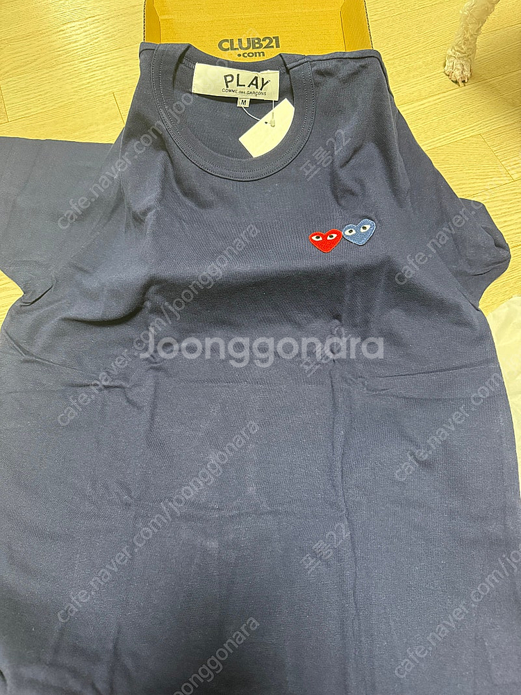 꼼데가르송 더블하트 반팔 네이비M--1