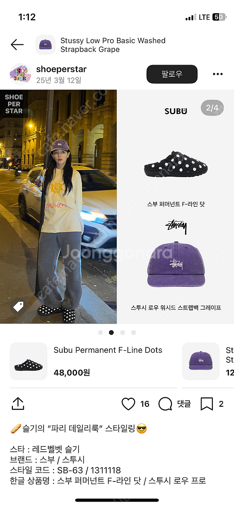 스투시 워시드 스트랩백 그레이프--4