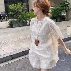 여성 여름 레이스 펀칭 셋업 (상의+반바지) 66사이즈 휴가룩 데일리룩
