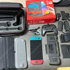 닌텐도 스위치 OLED 네온 , 추가 조이콘, 프로콘, 충전독, 배터리케이스, 슬림케이스, 가방 3종 풀세트
