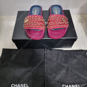 거의새것 정품 여성 샤넬 버건디 체인 슬리퍼 35(220~볼좁은230mm)
