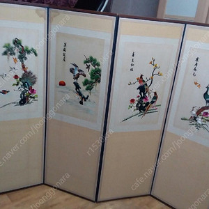 화조도 자수병풍 8폭