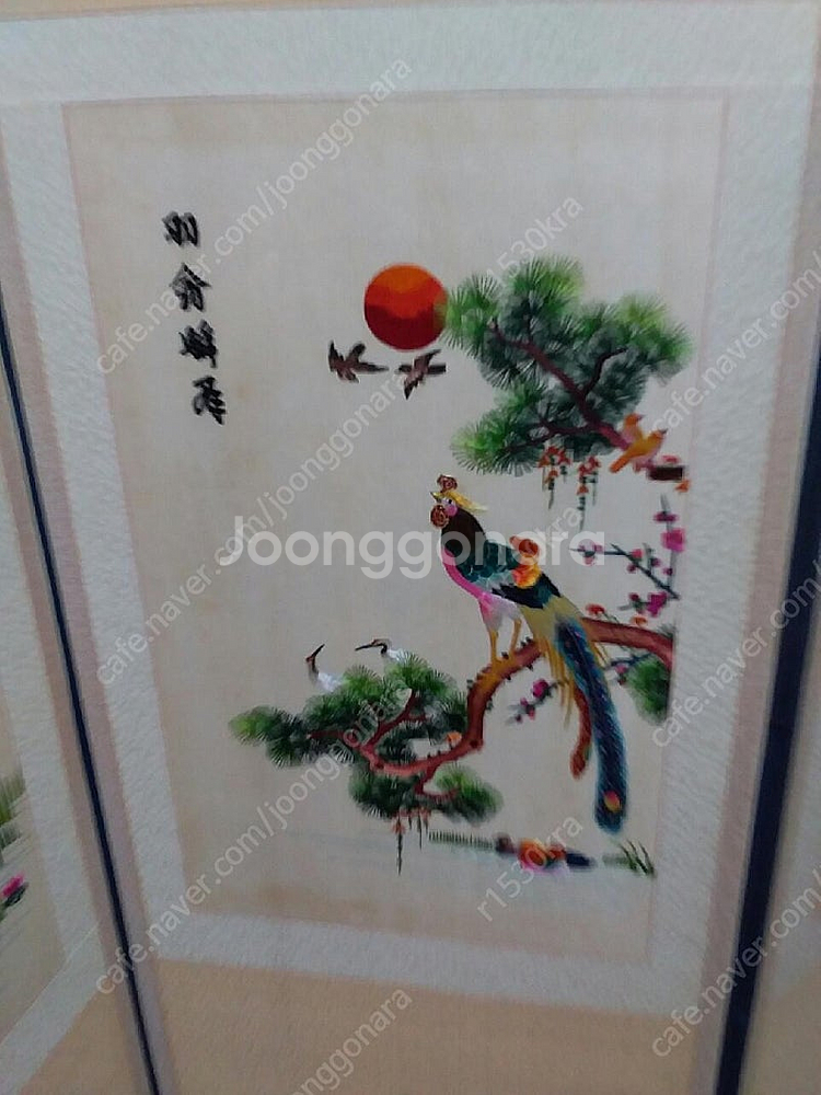 화조도 자수병풍 8폭--4
