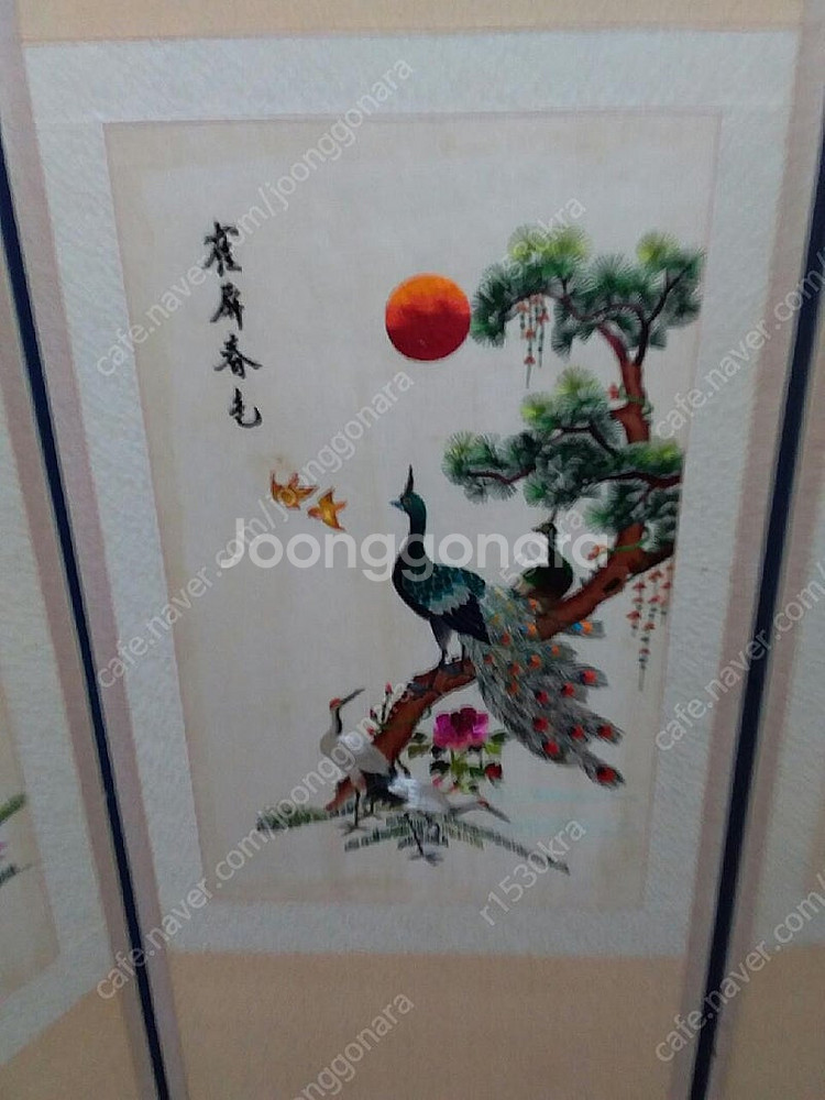 화조도 자수병풍 8폭--6