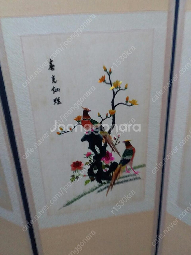 화조도 자수병풍 8폭--7