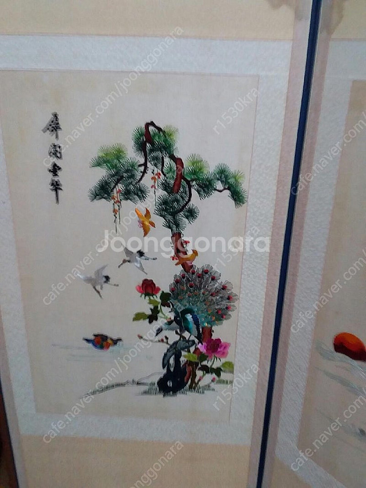 화조도 자수병풍 8폭--9
