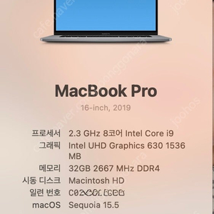2019 맥북프로 16인치 i9 32ram 1tssd 5600m cto