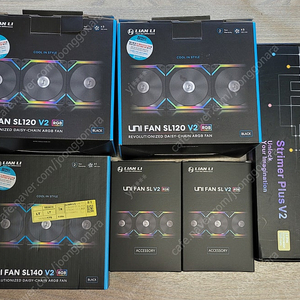 리안리 UNI FAN SL120 V2 3팩 2개 SL140 V2 1개 STRIMER PLUS V2 RGB 24핀 케이블/ 써멀테이크 TOUGHFAN 12 팬 4개