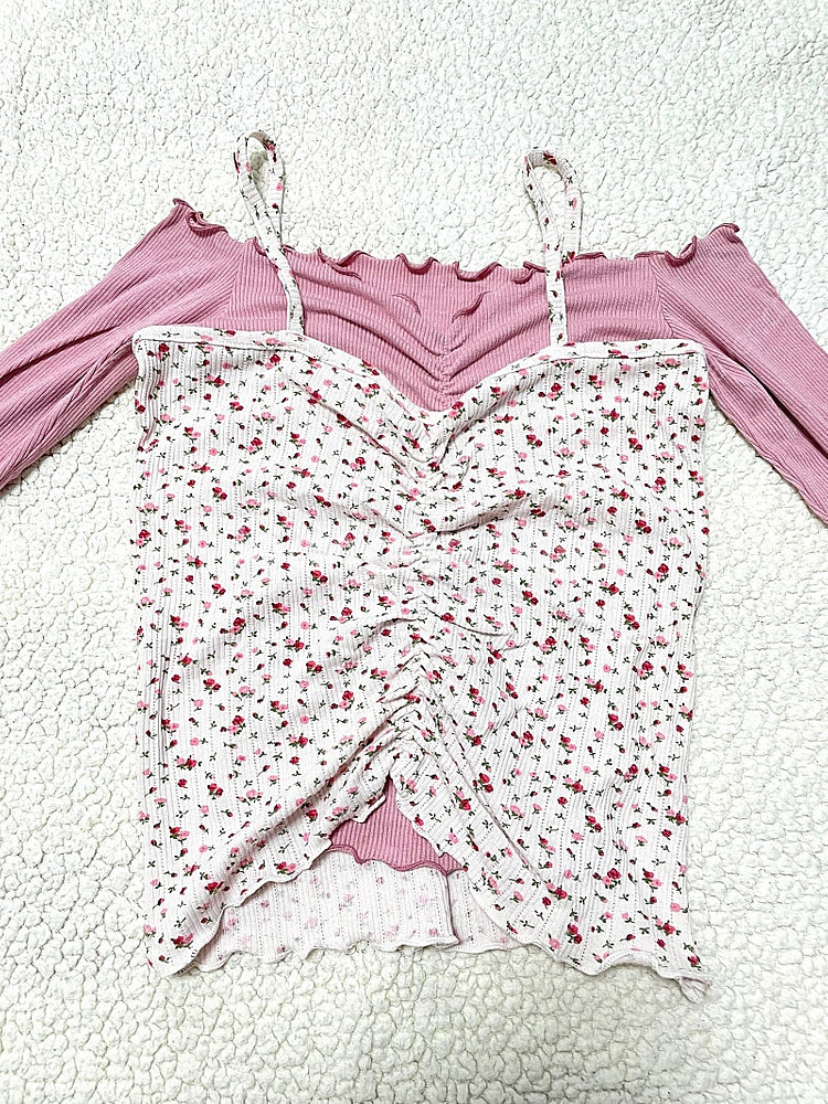 *당일배송*미니포에 빈티지st 핑크 플라워 나시+프릴--5