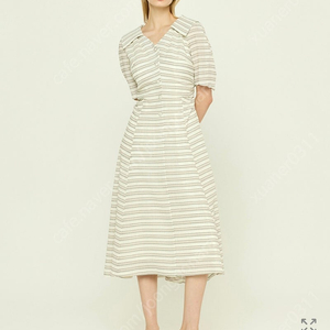 미샤 실크 스트라이프 오픈카라 원피스 (미착용품)