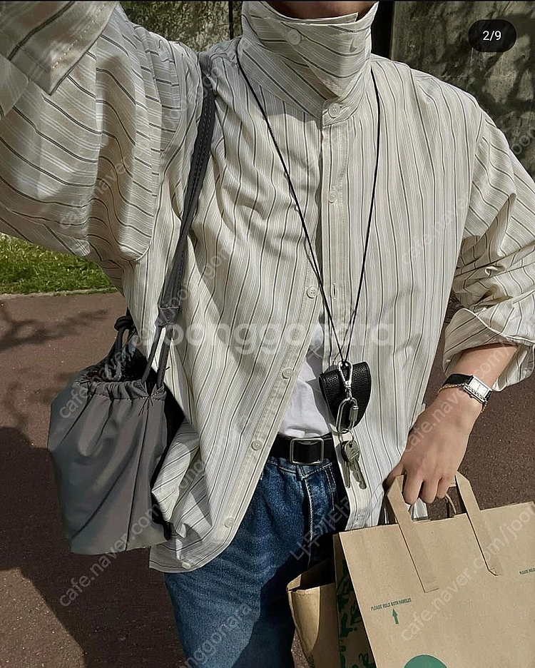 poik 가방 드로우 스트링 크로스백 미디엄 블랙(새상품)--5