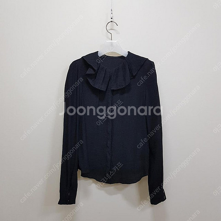 한섬 마인 23SS 러플 블랙 블라우스 XS사이즈--0