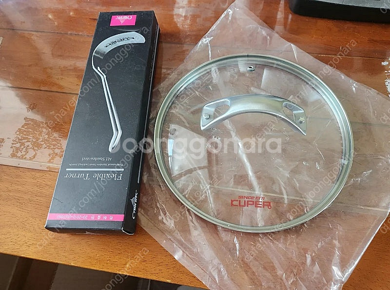 문화통상 새제품 쿠퍼 뒤집개 팔랑이+유리뚜껑22cm--2