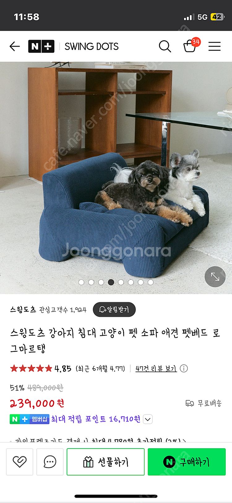 스윙도츠 강아지소파 침대판매합니다--6