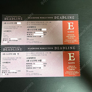 블랙핑크 콘서트 7/6 막콘 E12구역 2연석 시제석