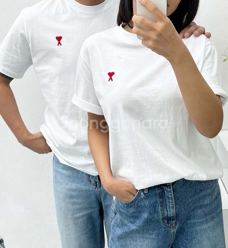 정품 (새상품)아미 남녀공용 스몰로고하트 반팔 티셔츠 ...--3